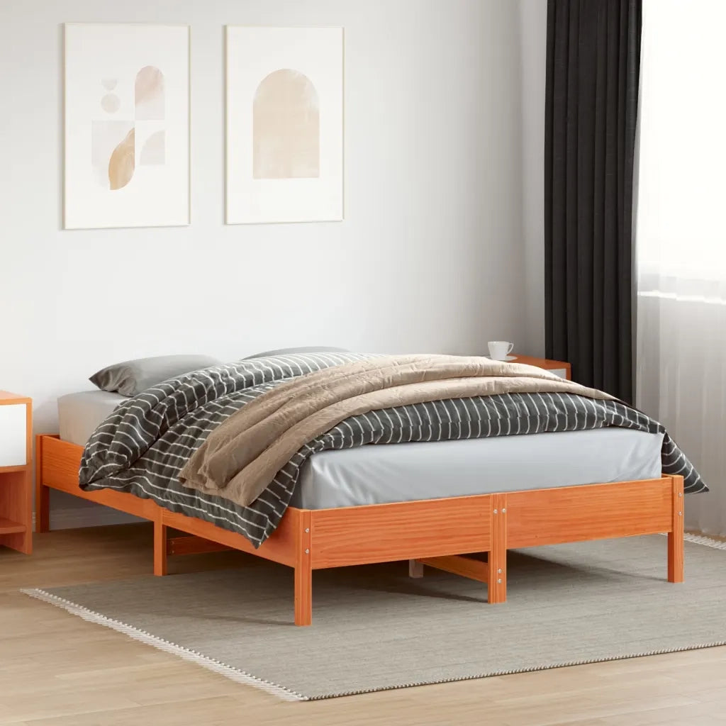 Letto senza Materasso Marrone Cera 150x200 cm in Legno di Pino 842697