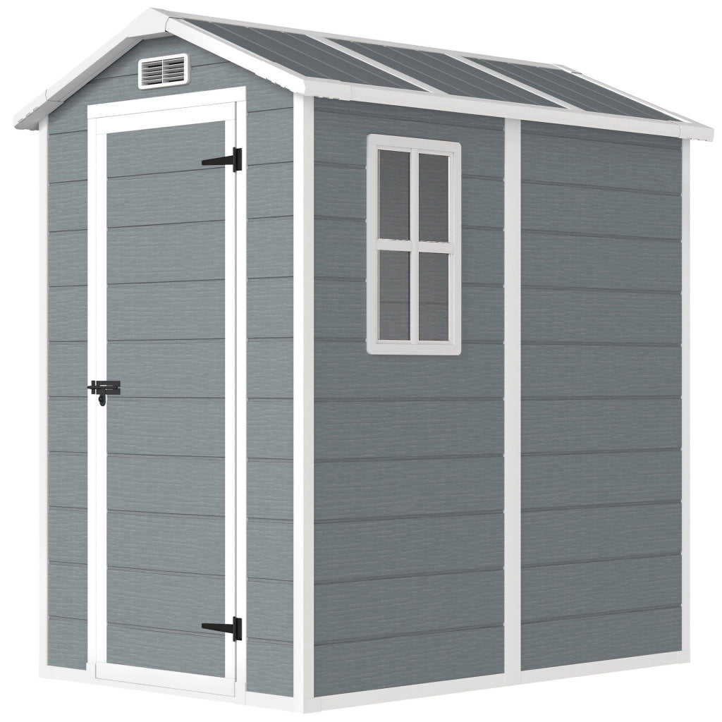 Casetta da Giardino in Resina con Pavimento, Porta con Blocco e Finestra, 1.3 x 1.8 m, Grigio