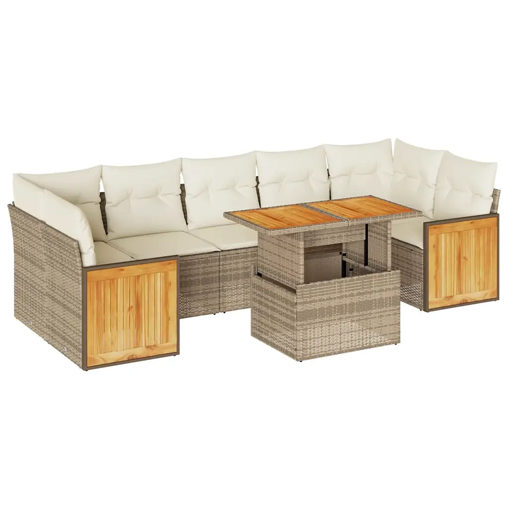 Set Divano da Giardino 8 pz con Cuscini Beige Polyrattan Acacia 3327684