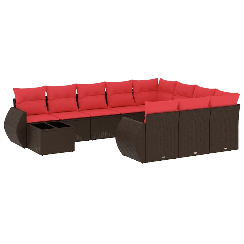 Set Divani da Giardino 11 pz con Cuscini Marrone in Polyrattan 3221933