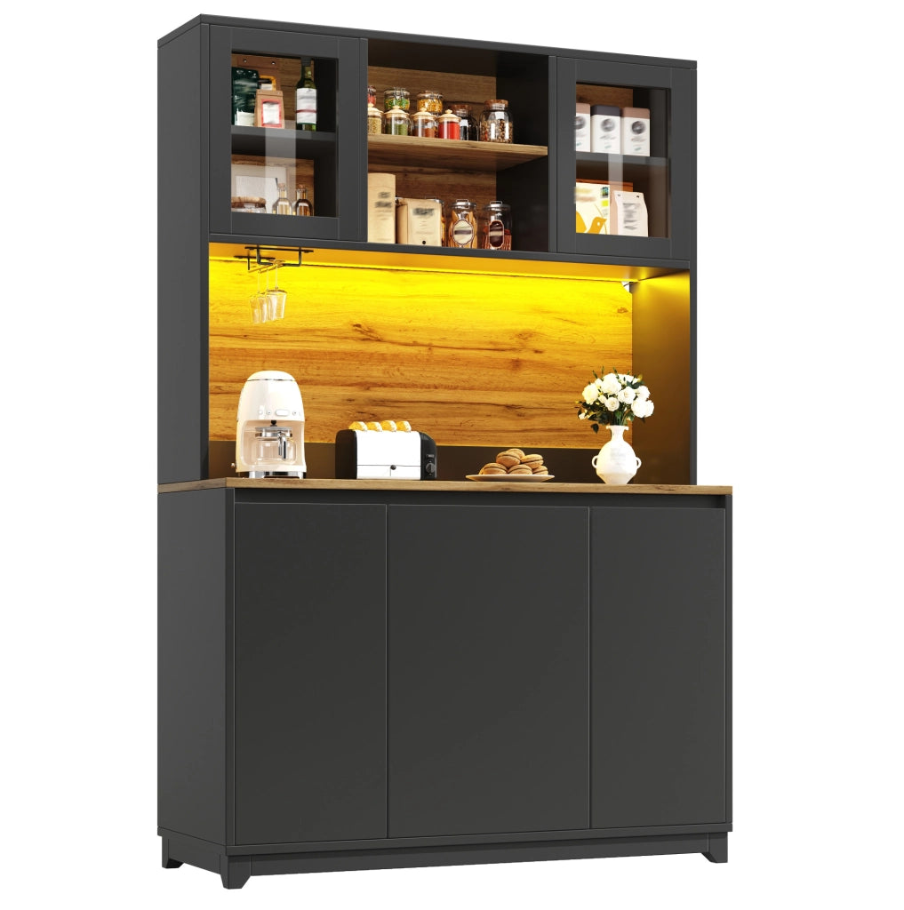 Mobile cucina 120x40x180 cm con vani multipli e illuminazione LED in MDF e metallo nero