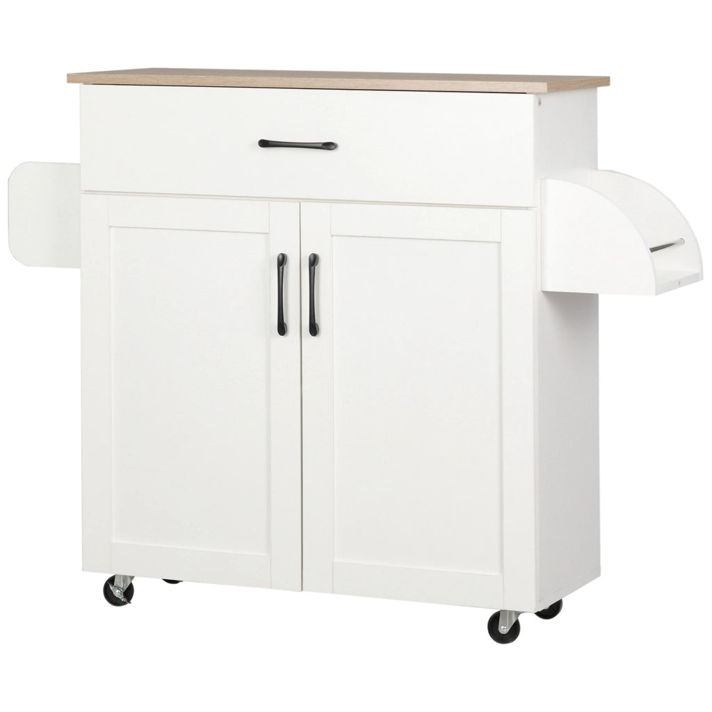 Carrello da Cucina con Cassetto, Ante, Appendiabiti e Spice Rack ¨C Zephmum ¨C Bianco 105x36x85 cm