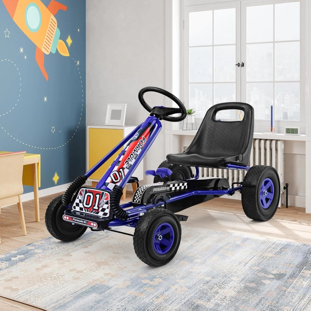 Go Kart a Pedali per Bambini, Macchina per Bambini con Sedili Regolabili in 2 Posizioni e 4 Ruote Antisdrucciolo, Carico 30 kg, per 3 Anni + (Blu, 101 X 61 X 62 CM)