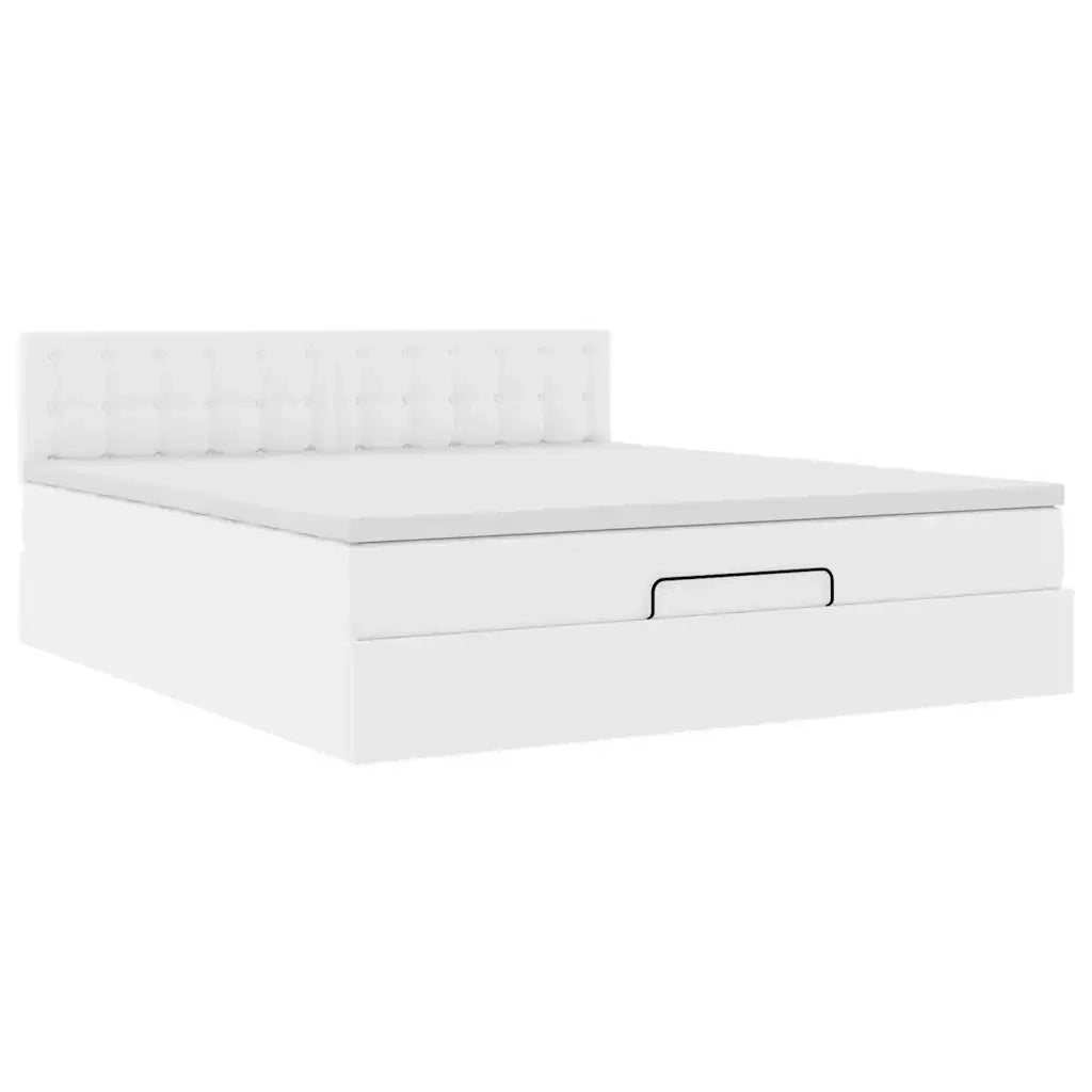 Struttura Letto Pouf con Materasso Bianco 160x200 cm Similpelle 3311314