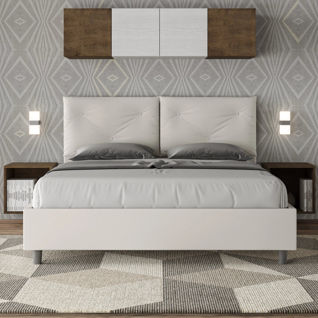 BS COM Letto matrimoniale senza rete imbottito 160x200 similpelle bianco