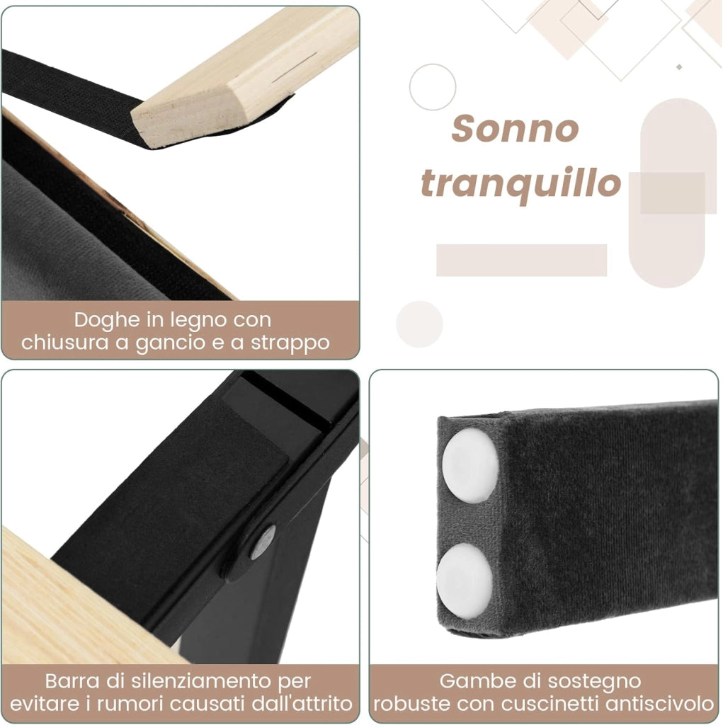 Telaio del Letto a Piattaforma Imbottito, Struttura Letto Moderna con Testiera, Piattaforma Letto con Doghe in Legno, Carico Massimo 450kg (200 x 180 cm)
