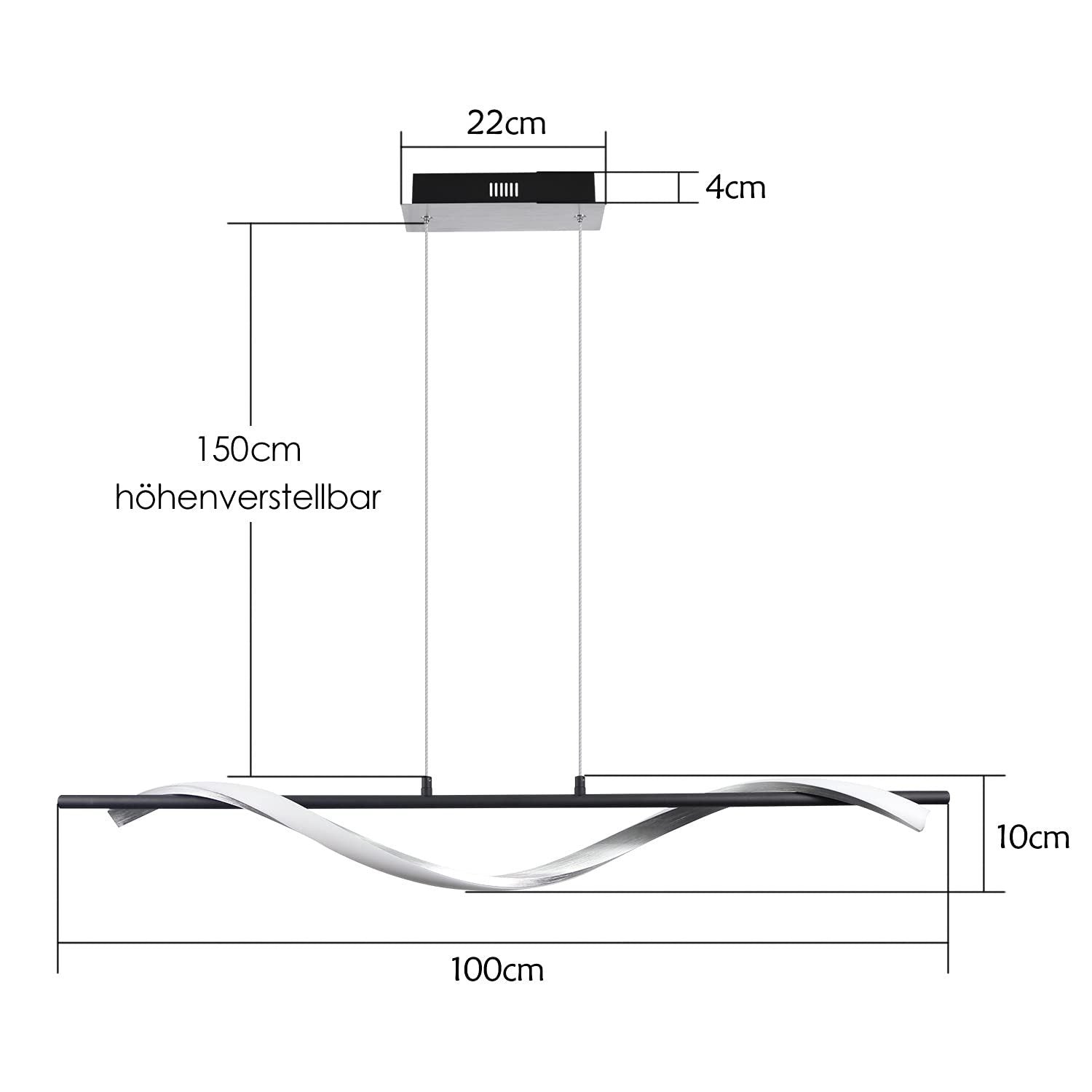 Lampada a sospensione ZMH moderna LED dimmerabile 22W argento alluminio design ondulato regolabile altezza 100 cm