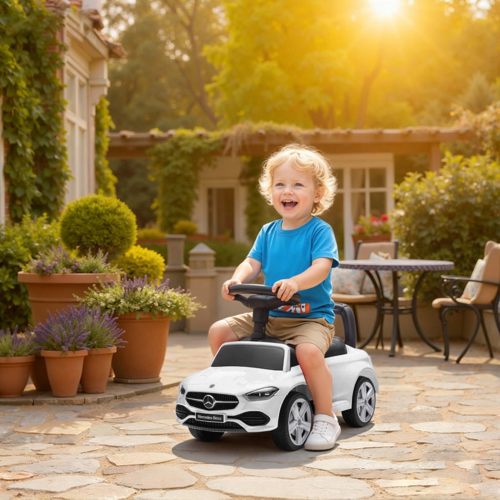 Macchina Cavalcabile per Bambini 1-3 Anni Convertibile in Passeggino con Licenza Mercedes in PP Bianco