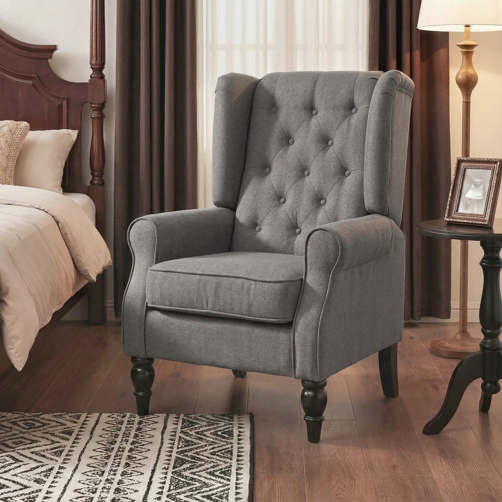 Poltrona da Salotto in Tessuto con Gambe in Legno ¨C Minimal ¨C Grigio 74x86x102 cm
