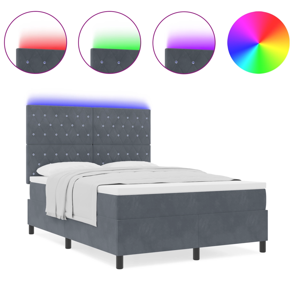 Letto Box Spring con Materasso e LED Grigio Scuro 160x200 cm Velluto