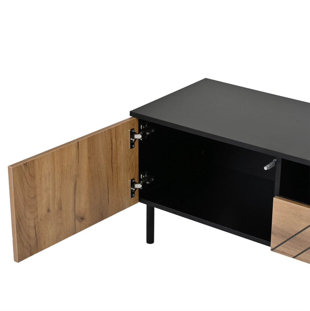 Mobile TV 180x40x45 cm con 2 cassetti e 2 ante in truciolare nero e naturale