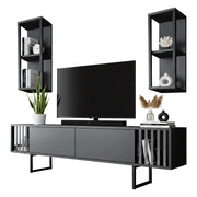 Mobile porta TV Iva, Credenza da soggiorno, Armadio basso per TV, Base parete attrezzata, 180x30h48 cm, Antracite e Nero