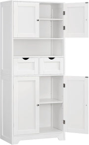 Mobile alto da bagno con 2 ripiani aperti, 2 cassetto, credenza multiuso, 60 x 30 x 147 cm, bianco