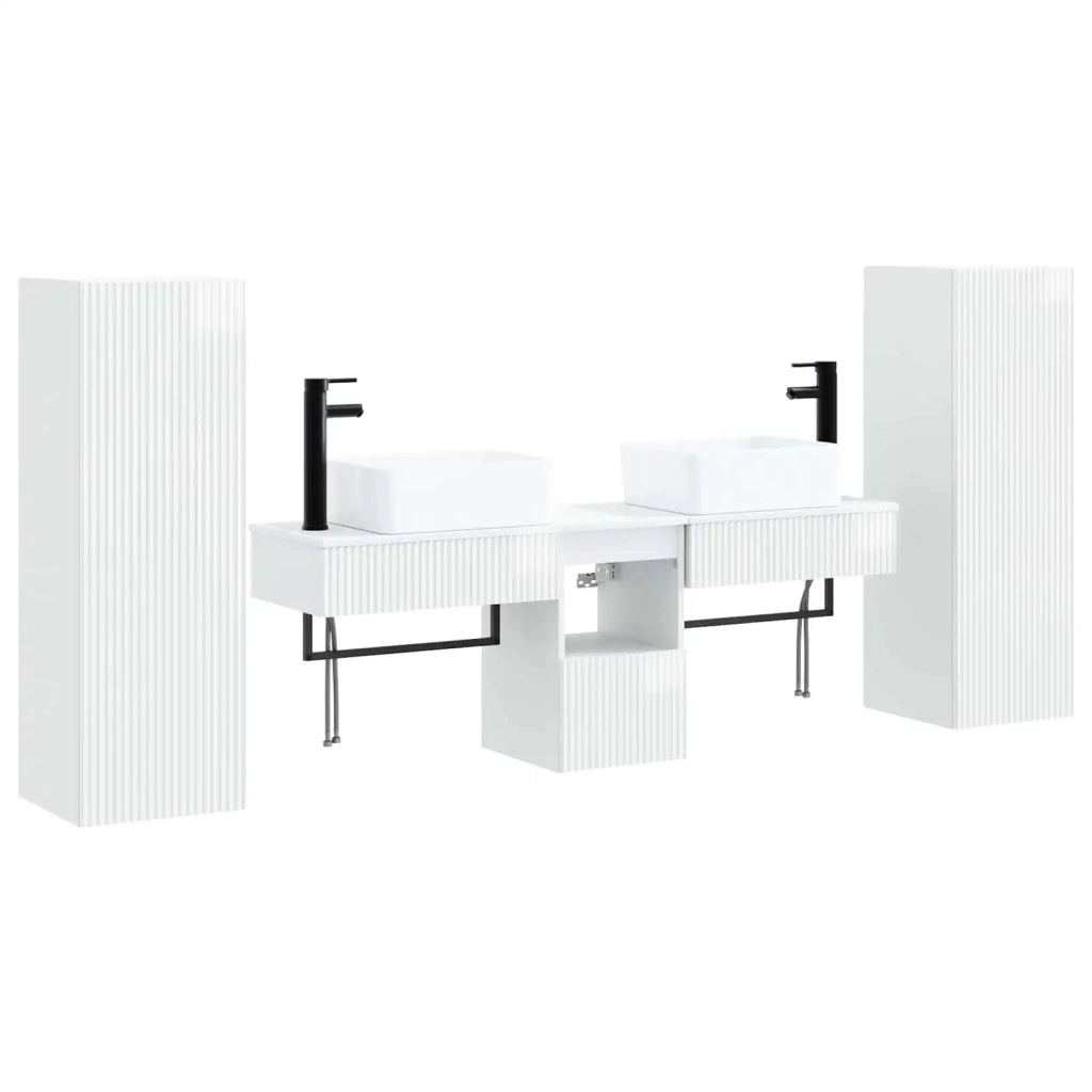 Set di mobili per il bagno 5 pz Bianco Lucido 3405977