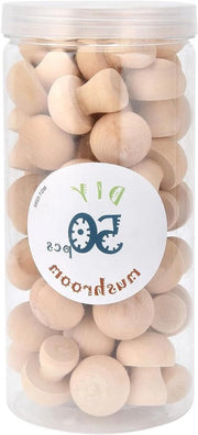 Decorazioni in Legno Naturale di Funghi per Progetti di Fai da Te - 50 pezzi - Progetti di Arte e Artigianato - Minifunghi Non Verniciati - Inclusa Scatola Transparente.