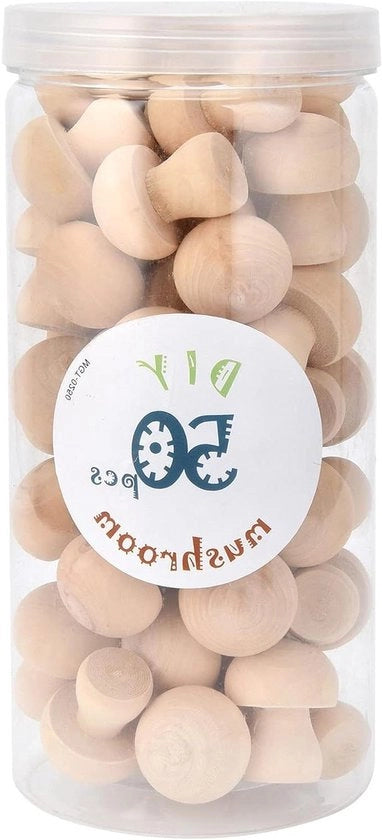 Decorazioni in Legno Naturale di Funghi per Progetti di Fai da Te - 50 pezzi - Progetti di Arte e Artigianato - Minifunghi Non Verniciati - Inclusa Scatola Transparente.