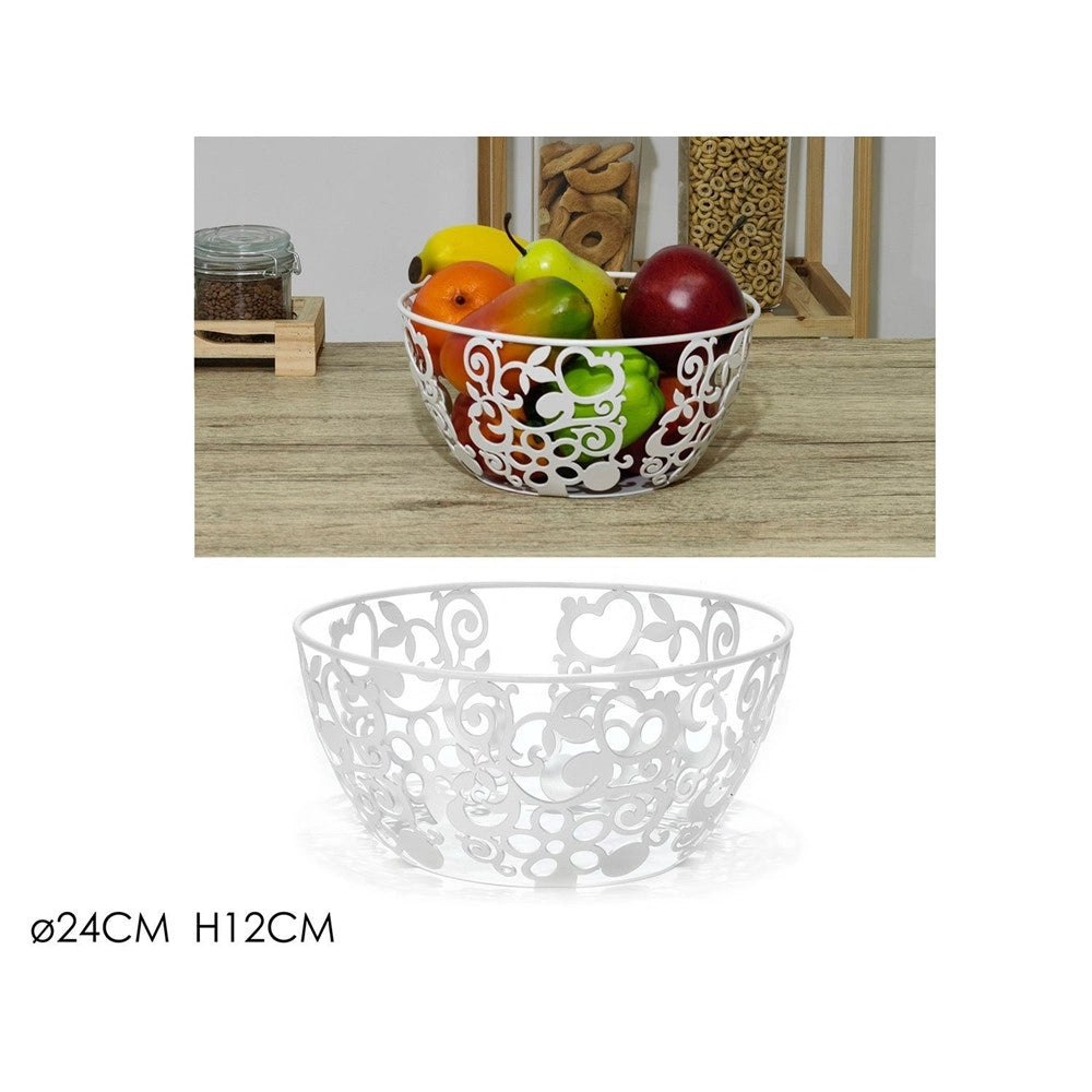 Trade Shop - Centrotavola Portafrutta Pane In Metallo Bianco H12xø24 Cm Design Traforato Decorativo -