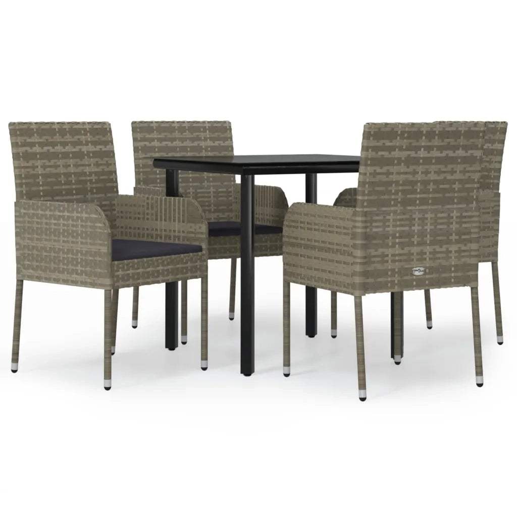 Set da Pranzo Giardino 5pz | Set Salotto da Giardino Nero e Grigio con Cuscini Polyrattan