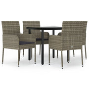 Set da Pranzo Giardino 5pz | Set Salotto da Giardino Nero e Grigio con Cuscini Polyrattan
