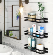 Organizzatore per spezie da 40cm, set di 2 organizzatori per spezie con fissaggio alla parete, realizzato in metallo, per cucina e bagno, nero