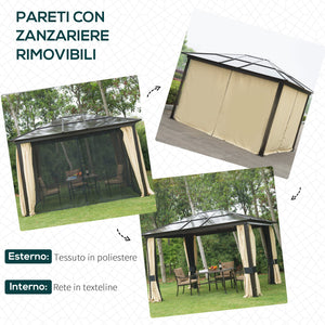 Gazebo da Giardino 3x3.6x2.65m in Alluminio e Policarbonato Tendone Lusso