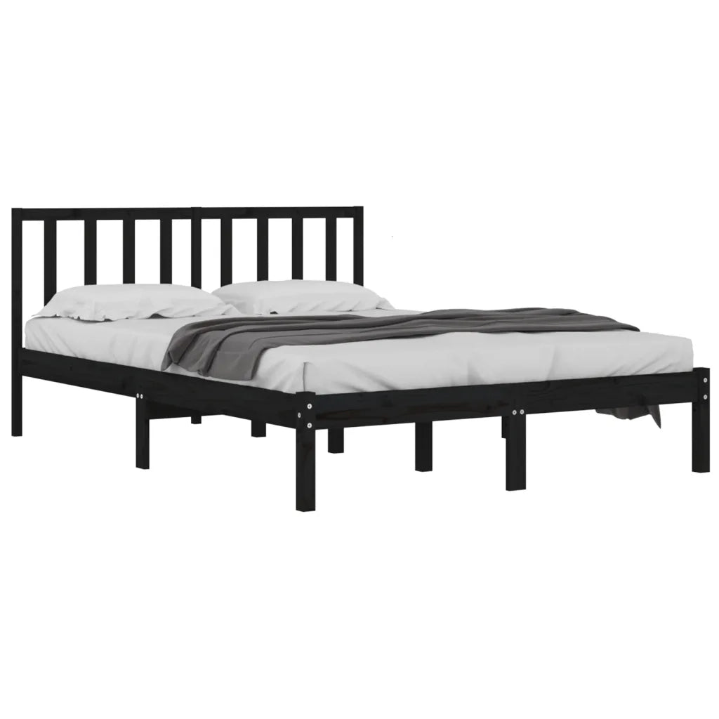Giroletto-Struttura Letto Nero in Legno Massello di Pino 140x190 cm 838974