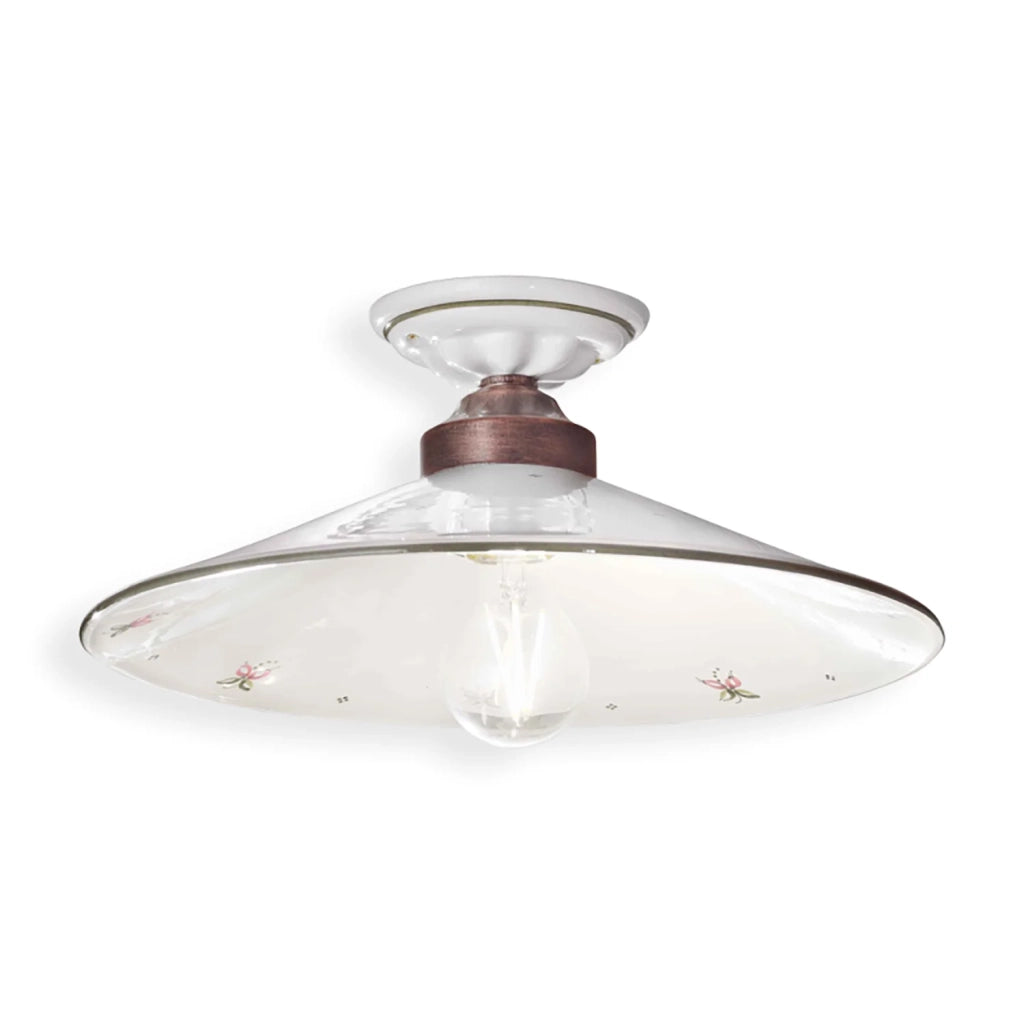 Plafoniera Classica Asti Ferro E Ceramica Nero Sfumato Rame Decorato Filo Verde