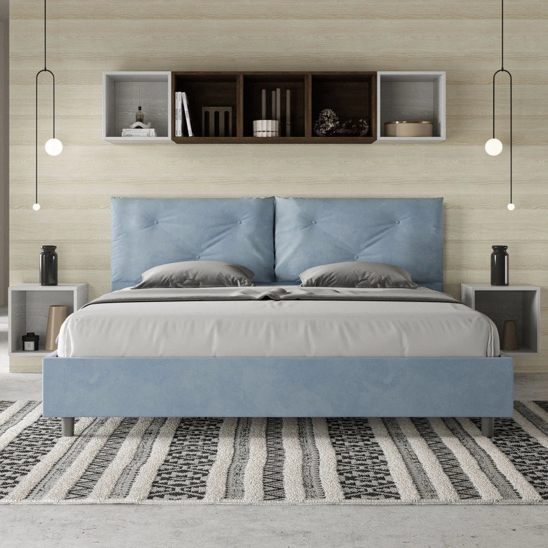Letto imbottito Matrimoniale 190x190 cm Large - Senza rete,Microfibra,Azzurro