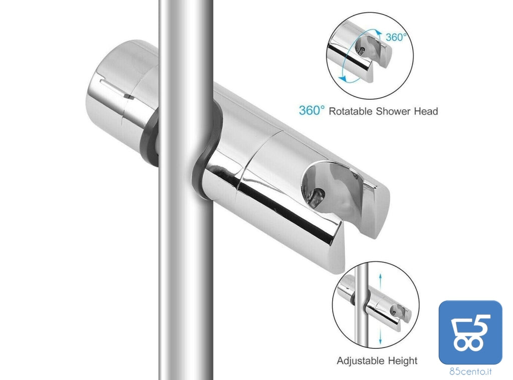 Supporto per soffione Doccia per Barra di Scorrimento Morsetto con Guida a Fibbia Dritta Comodo Regolabile a 360° per Tubo da 18‑25 mm