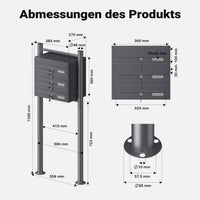 Cassetta postale condominiale autoportante 3 posti, 1 modulo, antracite 556 x 270 x 1200 mm