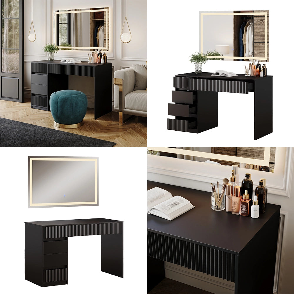 Vicco Tavolo da toilette Nero 120 cm con specchio a LED