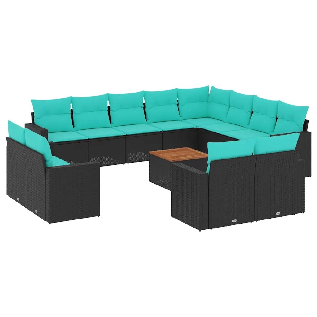 Set Divani da Giardino 13pz con Cuscini Nero in Polyrattan