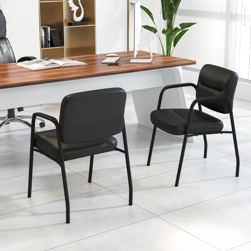 Set 2 Sedie da sala d'attesa imbottite, Sedie da ricevimento con braccioli integrati e rivestimento in ecopelle Nero-Sedie da ufficio