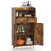 Mobile dispensa 113 cm con ante 2 cassetti e ripiano regolabile per bagno, Armadio da cucina sala da pranzo soggiorno Marrone-Credenze buffet