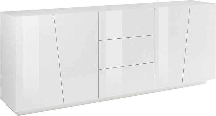 Credenza 4 Ante + 3 Cassetti 220x43x86 cm Vega Bianco Lucido