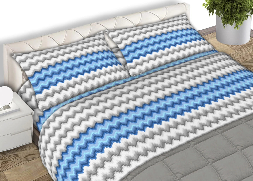 Completo Lenzuola Letto 100% Cotone Made Italy Disegno Trek CN - Piazza e Mezza - Blu