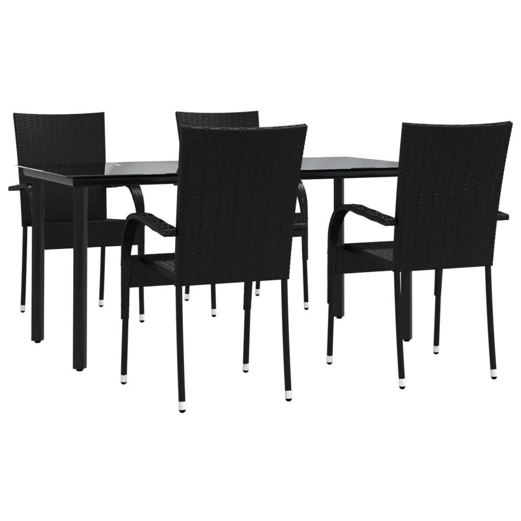 Set da pranzo da giardino in resina nera 5 pezzi in vimini 02_0014788