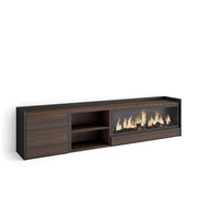 Mobile TV Soggiorno, 212x50x35 cm, Per TV fino a 80", Camino elettrico XXL, Rovere scuro e Nero