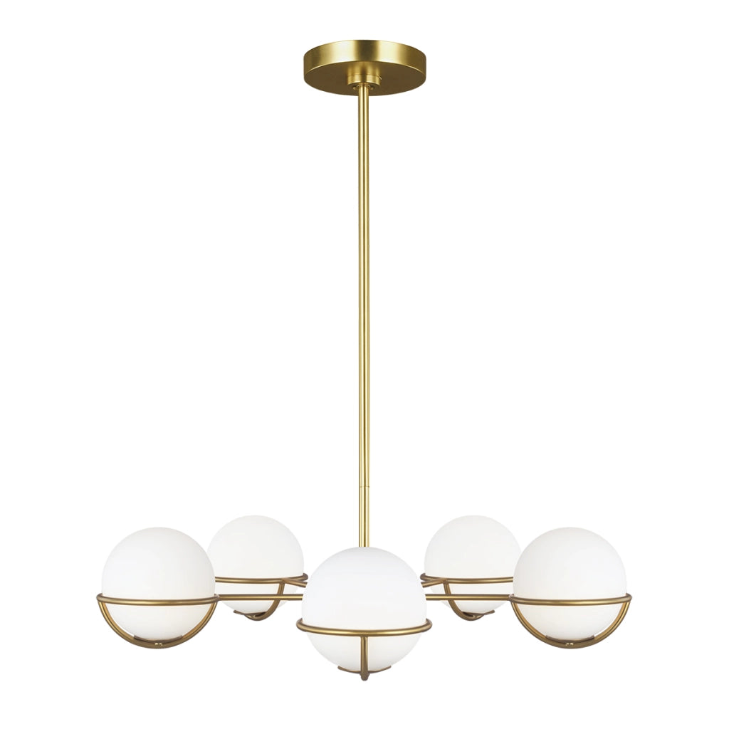 Lampadario Apollo 5 luci ottone ossidato sfere opali Feiss