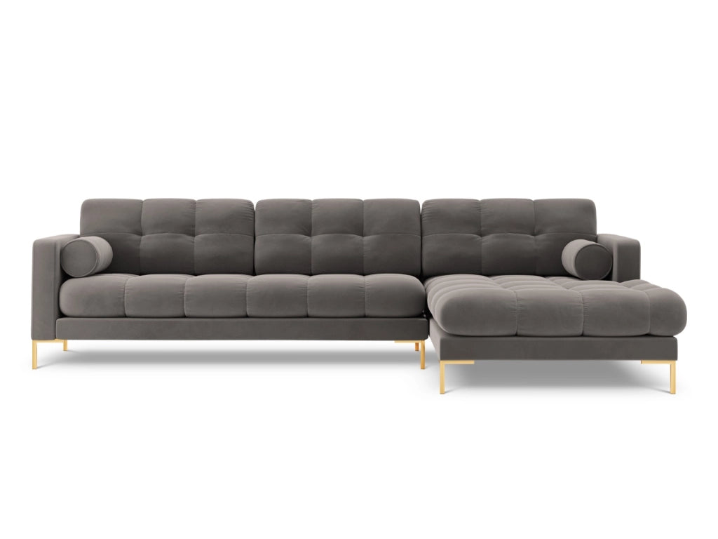 Cosmopolitan Design - Divano angolare destro "Bali" 5 posti in velluto grigio chiaro 