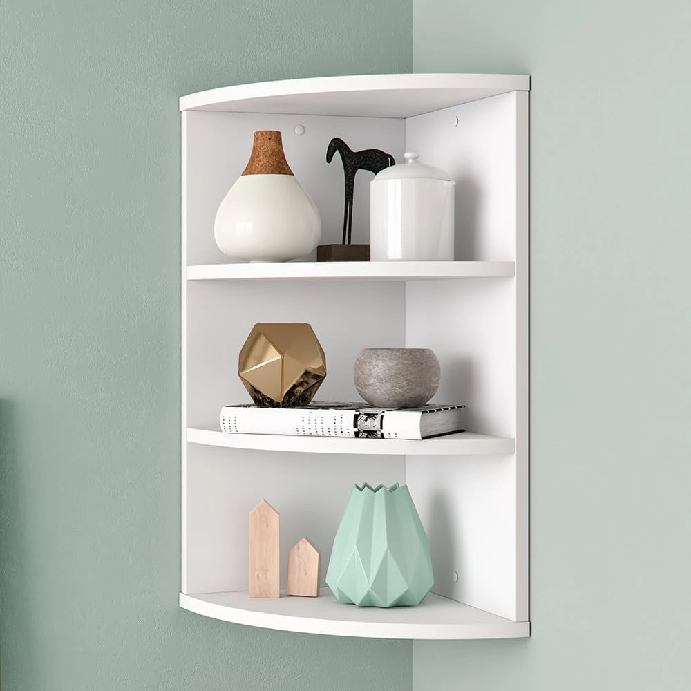 Libreria angolare da terra Ecki, Bianco, 30 x 60 cm, per montaggio a parete con tre ripiani aperti