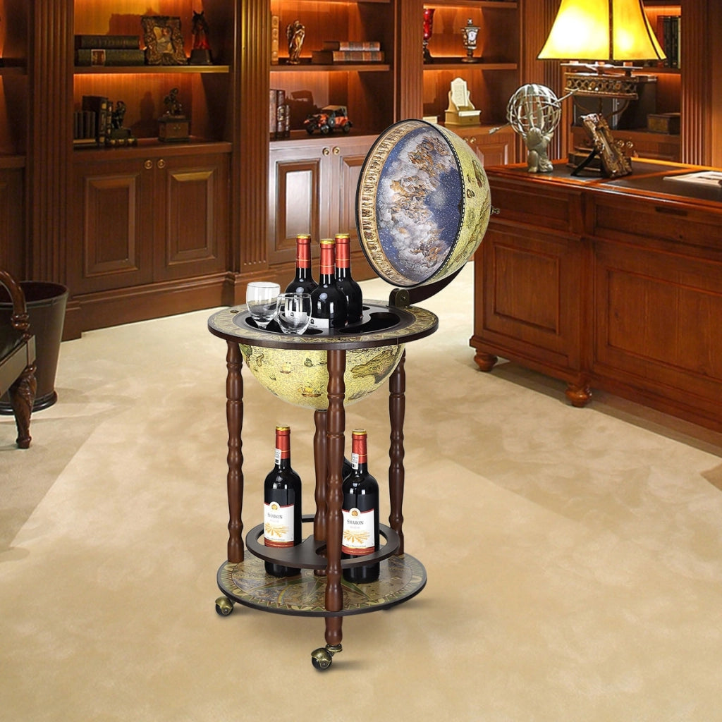 Mappamondo bar con ruote Mobile porta liquori disegno innovativo e pratico 88x45x45cm Beige-Mobili porta liquori