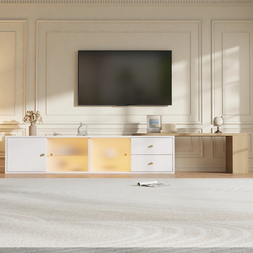 Mobile TV con 2 cassetti; 2 ante scorrevoli e LED RGB - per soggiorno - 175×40×35.5 cm