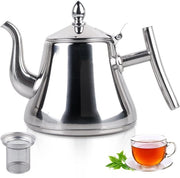 Teiera 1 litro - Acciaio Inossidabile - Filtratore di Tè - Compatibile con Induzione - Coperchio a Pressione - Bocchetta Antidruppo - Accessorio per Tè