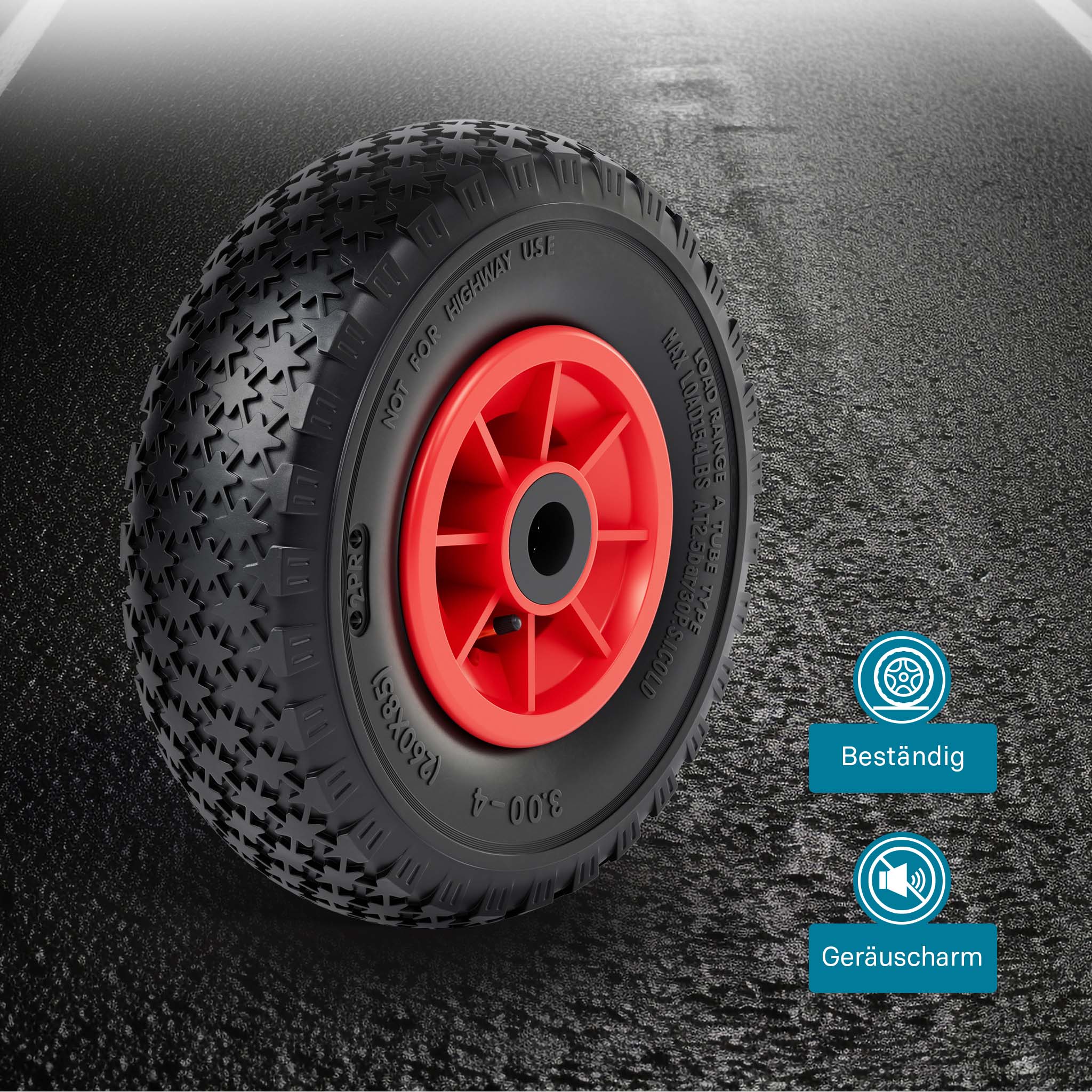 Set 4 ruote complete 3.00-4 HT2046 per carrelli a mano carriole portasacchi