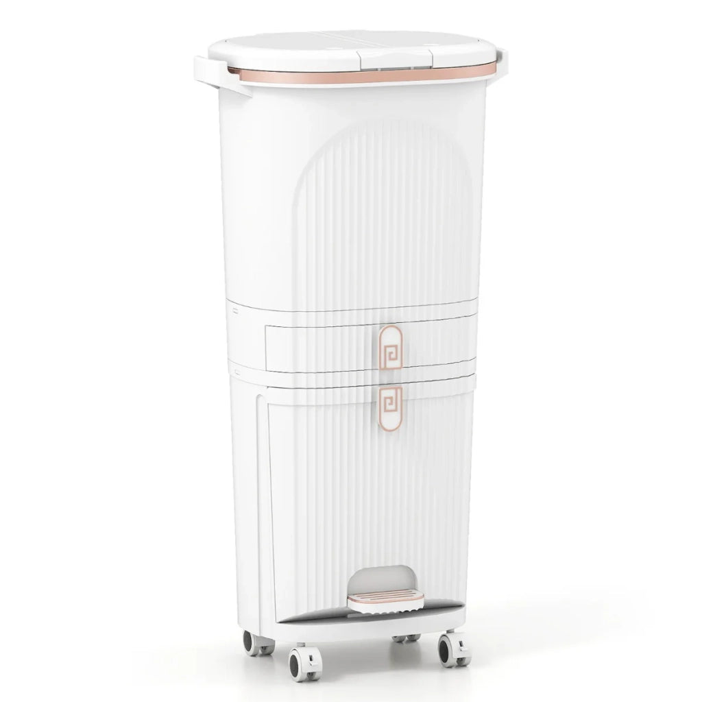 Pattumiera da cucina con due secchi da 12L e uno scomparto da 14L facile da separare design moderno PP bianco 20_0018552