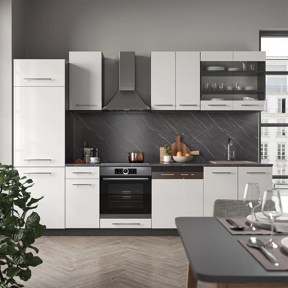 Cucina componibile Fame-Line Bianco lucido/Antracite 300 cm, PL Marmo Vicco