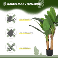 Pianta Artificiale di Banano 120 H cm per Interni con Vaso Nero