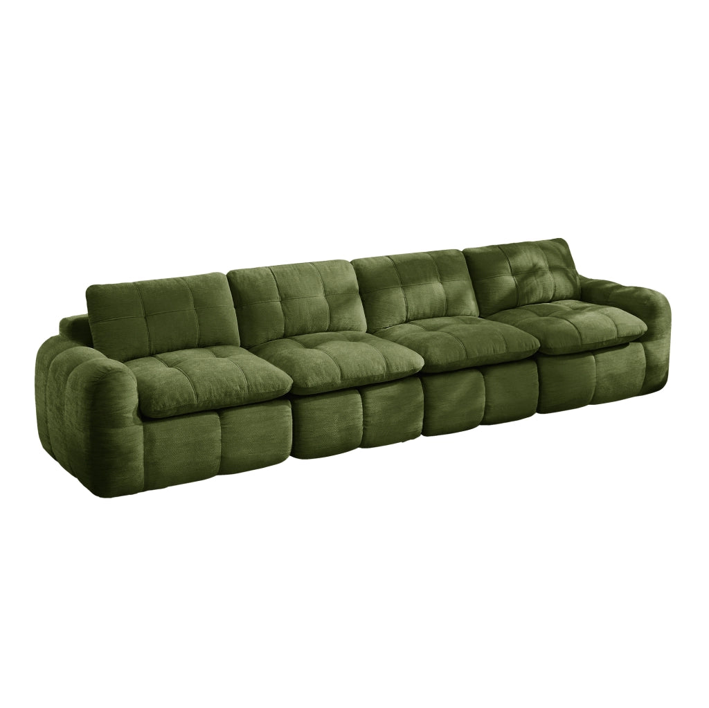 Divano modulare senza struttura 334x97x68 cm in chenille verde con seduta ampia e profonda