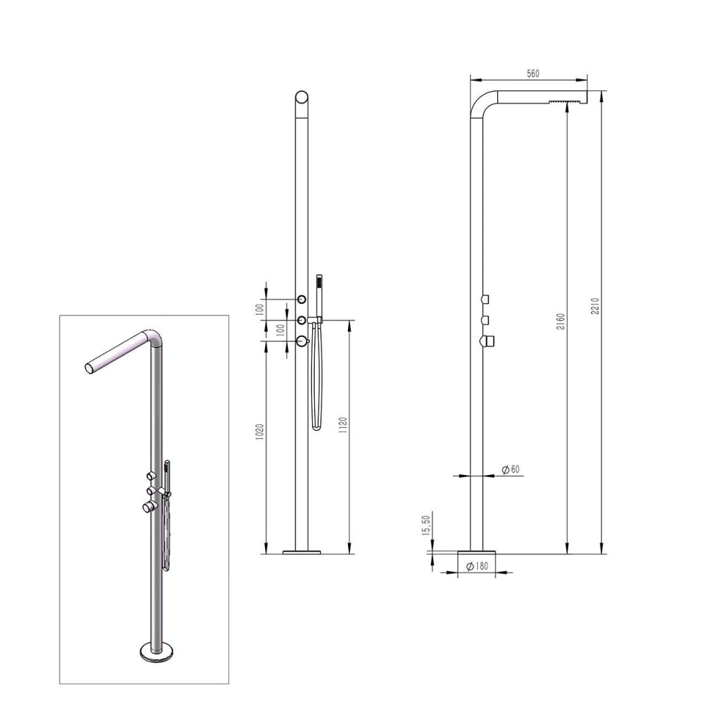 Doccia da Giardino 221x18x56 cm con Doccetta Sined Budoni Inox